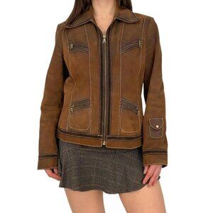 brown guess leather jacket